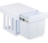 Poubelle encastrable Relaxdays, 2 compartiments, 2 x 15 l, dimensions : 35,1 x 34,3 x 48 cm, coulissante, système de tri des déchets pour meuble bas, blanc