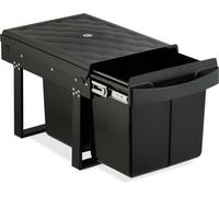 Poubelle encastrable Relaxdays, 2 compartiments, 2 x 15 l, H x l x P : 34,6 x 34 x 51,8 cm, coulissante, système de poubelles pour meuble bas, noir