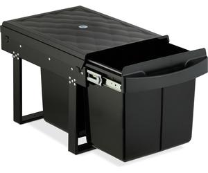 Poubelle encastrable Relaxdays, 2 compartiments, 2 x 15 l, H x l x P : 34,6 x 34 x 51,8 cm, coulissante, système de poubelles pour meuble bas, noir