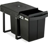 Poubelle encastrable Relaxdays, 2 compartiments, 2 x 20 l, H x l x P : 41,3 x 34 x 51,8 cm, coulissante, système de poubelles pour meuble bas, noir