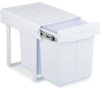 Poubelle encastrable Relaxdays, 2 compartiments, 2 x 20 l, H x l x P : 41,3 x 34 x 51,8 cm, coulissante, système de poubelles pour meuble bas, blanc
