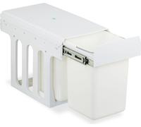 Poubelle encastrable Relaxdays, 2 compartiments, 2 x 8 l, dimensions (H x L x P) : 35,5 x 25 x 47 cm, coulissante, système de tri des déchets pour meuble bas, blanc