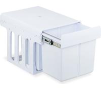 Poubelle encastrable Relaxdays, 3 compartiments, 15 l et 8 l, dimensions : 35,1 x 34,3 x 48 cm, coulissante, système de tri des déchets pour meuble bas, blanc