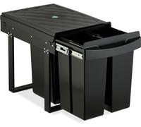 Poubelle encastrable Relaxdays, 3 compartiments, 20 l (2 x 10 l), dimensions : 41,3 x 34 x 51,8 cm, coulissante, système de poubelles pour meuble bas, noir