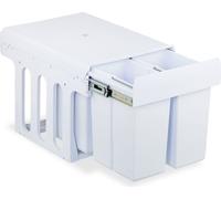 Poubelle encastrable Relaxdays, 4 compartiments, 4 x 8 l, dimensions : 35,1 x 34,3 x 48 cm, coulissante, système de tri des déchets pour meuble bas, blanc