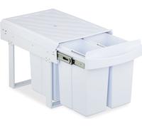 Poubelle encastrable Relaxdays, 4 compartiments, 4 x 8 l, H x l x P : 34,6 x 34 x 51,8 cm, coulissante, système de tri des déchets pour meuble bas, blanc
