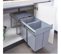 Poubelle encastrable tri sélectif 2 bacs 20 L sous évier - rails coulissants acier gris 48 x 34 x 42 cm