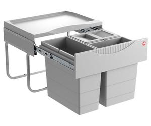 Poubelle escamotable triple, intégrable dans un meuble de cuisine de 50 à 60 cm de large, avec ouverture totale