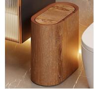Poubelle étroite - Design bois élégant - Couvercle à pression - pour salle de bain, toilettes - Couleur noyer
