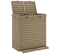 Poubelle extérieure marron clair 78 x 41 x 86 cm en polypropylène | Double couvercle, capacité 230 l, 2 bacs, plateaux amovibles, pour parc et jardin
