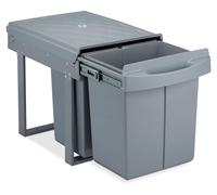 Poubelle intégrée, 3 compartiments, 20 litres et 2 x 10 litres, couleur grise, dimensions : 41,3 x 34 x 51,8 cm