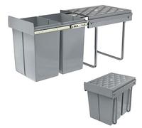 Poubelle intégrée à deux compartiments, capacité de 15 litres par compartiment, meuble de rangement pour déchets avec rails télescopiques, système de tri des déchets coulissant, dimensions : 48 x 34,2