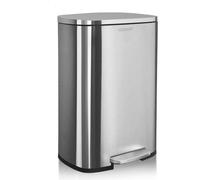 Poubelle Karat en acier inoxydable « Dustin » avec système d'abaissement automatique – poubelle anti-odeurs avec pédale et seau intérieur, 50 L, argent