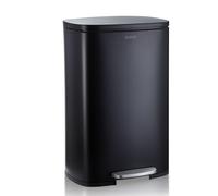 Poubelle Karat en inox "Dustin" avec système d'abaissement automatique - poubelle anti-odeur avec pédale & seau intérieur, 50 L, noir