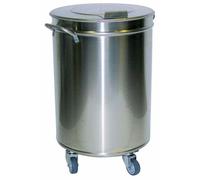 Poubelle KBS 380 x 380 x 605 mm, 50 litres, en acier inoxydable, avec couvercle et roulettes.