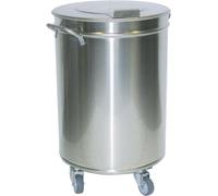 Poubelle KBS 460 x 460 x 685 mm, 90 litres, en acier inoxydable, avec couvercle et roulettes.