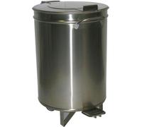 Poubelle KBS 460 x 460 x 685 mm, 90 litres, en acier inoxydable, avec pédale, couvercle et roulettes.