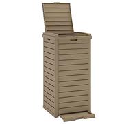Poubelle marron clair 118 l polypropylène 41 x 41 x 86 cm | Double couvercle, bac de récupération amovible, design aspect bois, pour jardin et parc