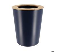POUBELLE METAL EVASEE AVEC COUVERCLE BAMBOU 5L - BLEU MARINE/BAMBOU