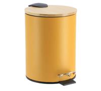 Tendance - Poubelle Métal Frein de Chute 3l - Moutarde/Bambou - Salle de Bain - Poubelles et Brosses WC
