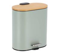Poubelle Metal Ovale 5 L Frein De Chute Couvercle Bambou - Vert Eucalyptus - TENDANCE