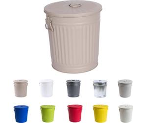 Poubelle métallique Jinfa avec couvercle et poignées - pour sac jaune, conteneur de consigne, seau à cendres de cheminée, poubelle pour aliments, conteneur à granulés | Beige | 7 L