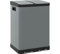 Poubelle Moonbite de 2 x 30 litres avec couvercle et pédale, poubelle double pour le tri des déchets, 2 bacs intérieurs amovibles, métal, gris