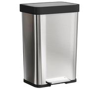 Poubelle Moonbite de 60 litres avec pédale, en acier inoxydable 410 brossé, couvercle à fermeture douce, fixation à 90°, compartiment anti-odeurs, sans seau intérieur, couleur argent
