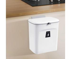 Poubelle murale - Poubelle d'armoire de cuisine - 9 litres - Couvercle coulissant - Pour porte d'armoire/de camping-car - Plastique PP - Blanc