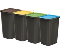 Poubelle noire set 4x50 l pour le tri des déchets rabats colorés
