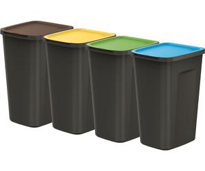 Poubelle noire set 4x50 l pour le tri des déchets rabats colorés