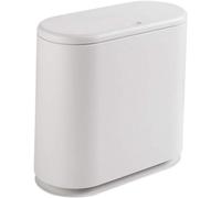 Poubelle ovale en plastique de 8 litres - Blanche - Avec couvercle - Forme ovale - Décoration idéale pour la salle de bains, la cuisine, la chambre à coucher et le bureau