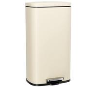 Poubelle - Pédale - 30 litres - Acier inoxydable - Couvercle à fermeture silencieuse - Seau intérieur amovible - Rectangulaire - Beige