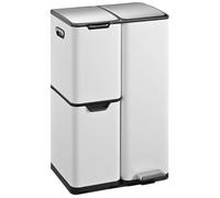 Kitchen Move Poubelle tri sélectif HAJA inox 60 L 3 bacs pédale blanc