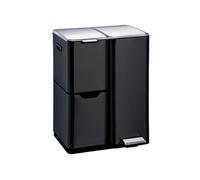 Poubelle de cuisine à pédale tri sélectif recyclage 60L(13+17+30L) HAJA en acier Inox Noir avec seau