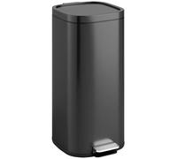 Poubelle plate Moonbite de 30 litres, couleur noir profond, couvercle à fermeture douce avec fonction de maintien ouvert, seau intérieur avec support, en métal, noir