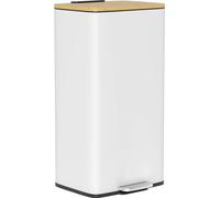 Poubelle - Poubelle à pédale - 20 l - Couvercle en bambou Soft-Close - Seau intérieur amovible - Anti-traces de doigts - 29,5×29,5×56,8 cm - Blanc et naturel