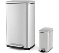Poubelle - Poubelle à pédale - 40 L + 6 L - Acier inoxydable - Rectangulaire - Couvercle à fermeture douce - Seau intérieur amovible - Argent