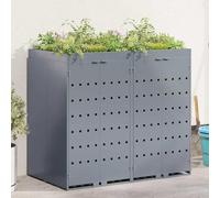 Poubelle pour 2 poubelles de 120/240 l - Acier revêtu par pulvérisation - Gris clair (136 x 77,5 x 121,5 cm) - Avec toit de plantation, ventilation et portes magnétiques - Idéal pour jardin, terrasse