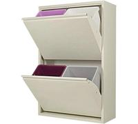 Poubelle pour le tri sélectif, blanc métallisé, modèle armoire, peu encombrante à l'intérieur comme à l'extérieur - Poubelle à 2 compartiments de 60 litres