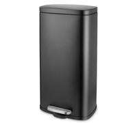 Poubelle rectangulaire - Conteneur à déchets - 30 litres - Acier inoxydable - Couvercle à fermeture douce - Pédale - Noir