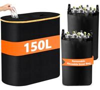 Poubelle Recyclage 150l, Collecteur De Bouteilles Consignées Avec Trou,Avec Couvercle,Poubelle 2 Compartiment 2 Sacs De Transport Amovible,Pour Plastique, Bouteilles Verre,Domestique,Cuisine, Noir