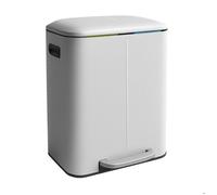 Poubelle Relaxdays, 2 compartiments, 2 x 20 l, seaux amovibles, fermeture douce, pédale, métal, tri des déchets, blanc