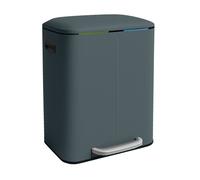Poubelle Relaxdays, 2 compartiments, 2 x 20 l, seaux amovibles, fermeture douce, pédale, métal, tri sélectif, gris