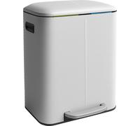 Relaxdays Poubelle 2 compartiments 2 x 20 l seaux amovibles pédale fermeture douce blanc métal
