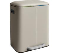 Poubelle Relaxdays, 2 compartiments, 2 x 20 l, seaux intérieurs amovibles, fermeture en douceur, pédale, métal, poubelle de tri sélectif pour la cuisine, beige