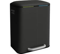 Poubelle Relaxdays, 2 compartiments, 2 x 20 l, seaux intérieurs amovibles, fermeture en douceur, pédale, métal, poubelle de tri sélectif pour la cuisine, noir