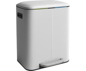 Poubelle Relaxdays, 2 compartiments, 2 x 20 l, seaux intérieurs amovibles, fermeture en douceur, pédale, métal, poubelle de cuisine avec séparateur, blanche