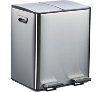 Poubelle Relaxdays, 2 compartiments de 15 l chacun, seaux intérieurs amovibles, pédale, cuisine, poubelle à pédale, fer, argent/noir
