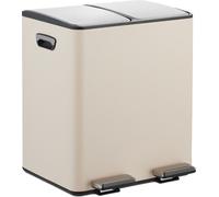 Poubelle Relaxdays, 2 compartiments de 15 litres chacun, seaux intérieurs amovibles, pédale, cuisine, poubelle à pédale, fer, beige/argent